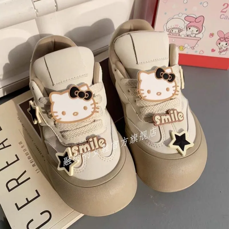 

Hello Kitty Thick Bottom Big Head Student White Shoes 2024 Autumn New Original Casual Shoes Bread Women's Shoes