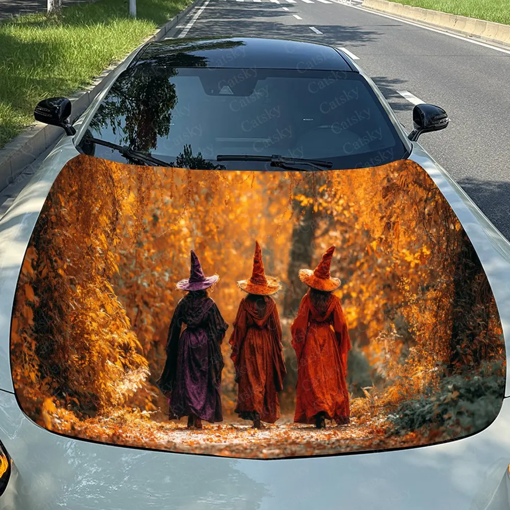 

Автомобильная наклейка «Три ведьмы в богатых цветных халатах» с художественным дизайном «Осенний лес», подчеркивающими сезонными деталями и Enc
