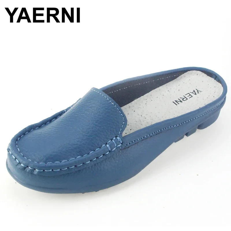 YAERNI Women sandals summer half slippers flip flops Genuine Leather sandals clogs Shoes Woman Plus Size 35-41 p3d18