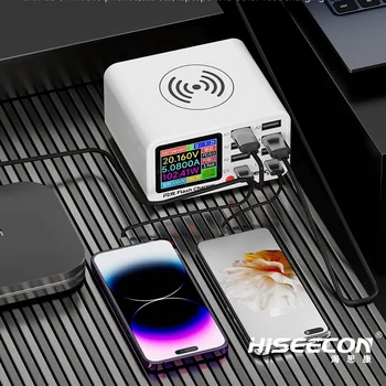 HISEECON 65W USB typu C 8-portowa stacja ładująca Bezprzewodowy szybki cyfrowy wyświetlacz Ładowanie do iPhone 14 13 Android PC