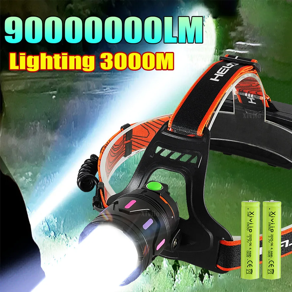 

8000000LM Сверхмощный налобный фонарь, передний фонарь, 800 Вт, светодиодный перезаряжаемый налобный фонарик типа C для рыбалки, кемпинга