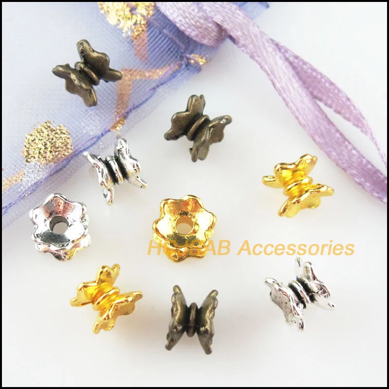 70Pcs Antiqued Bronze Gold Silver Plated Lotus Flower Spacer End Beads Charms 5x7mm