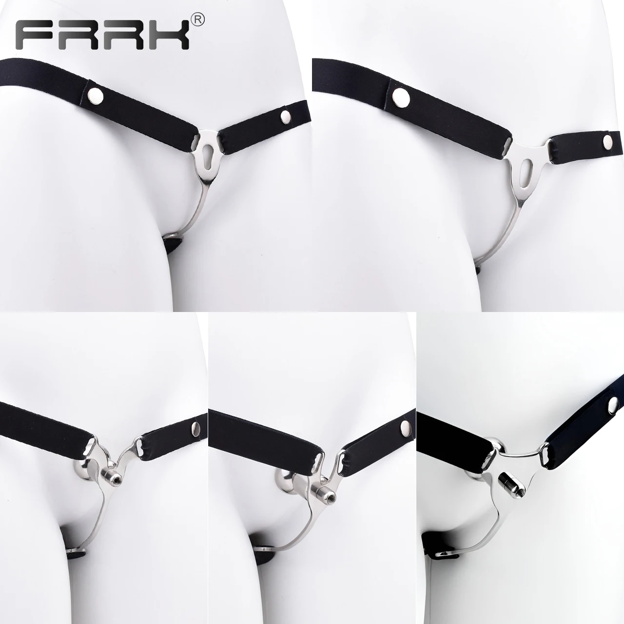 FRRK Male Chastity Cage Imitation Clitoral Flaky Style Curve Negative Cock Cage Penis Lock Device With Belt BDSM Sex Toys