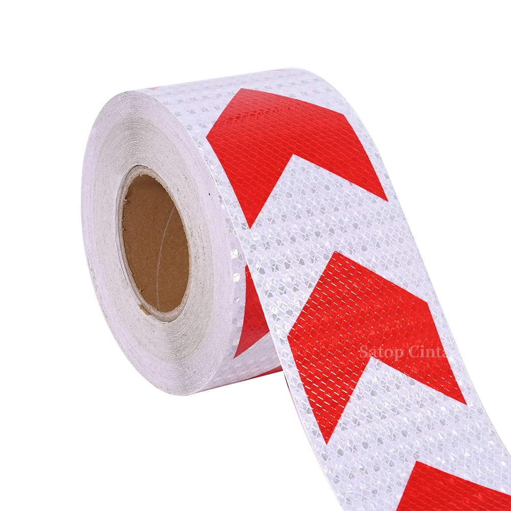 4inch High Visibility Reflective Tapes Red And White Arrow Self-Adhesive Stickers Conspicuity Safety Warning Film 50M For Trucks