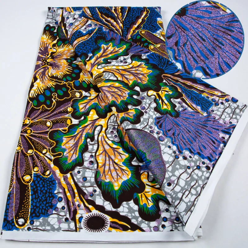 

Nigerian Glitter Prints Fabric Cotton Ghana Style 6 Yards 2025 High Quality Real Ankara Wax Lace fabric for Women Party Dress