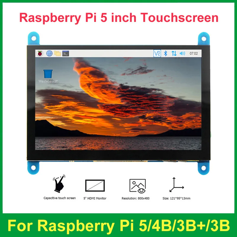 5 Inch Touchscreen for Raspberry Pi 5 800x480 Display HDMI-compatible LCD Monitor For Raspberry Pi 4B 3B 3B+ Windows PC