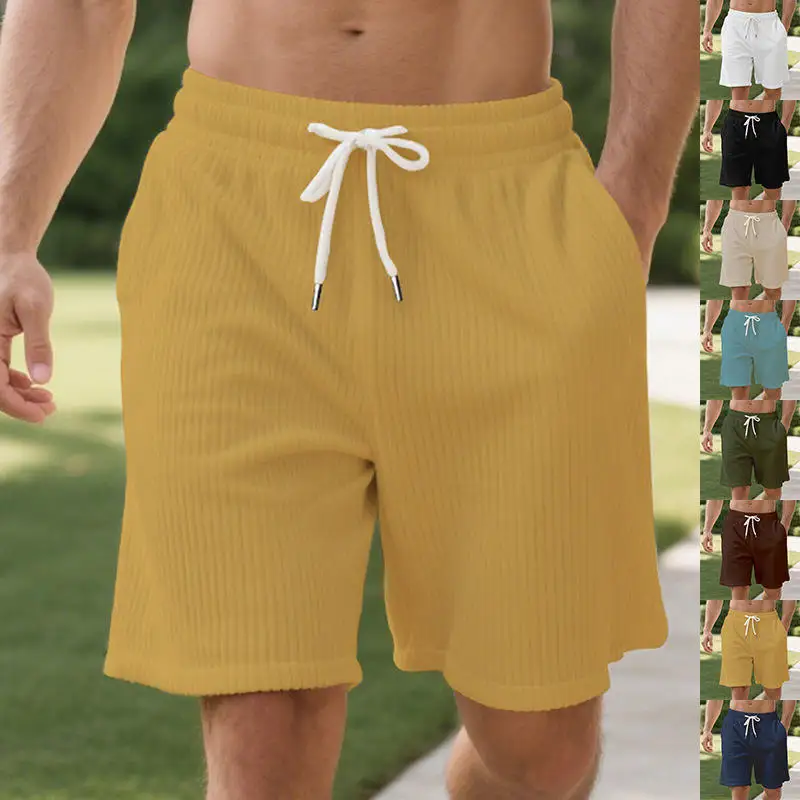 

Casual Corduroy Elastic Waist Men's Five-Quarter Beach Shorts Summer Sports Style Large Size Comfortable Breathable Pants