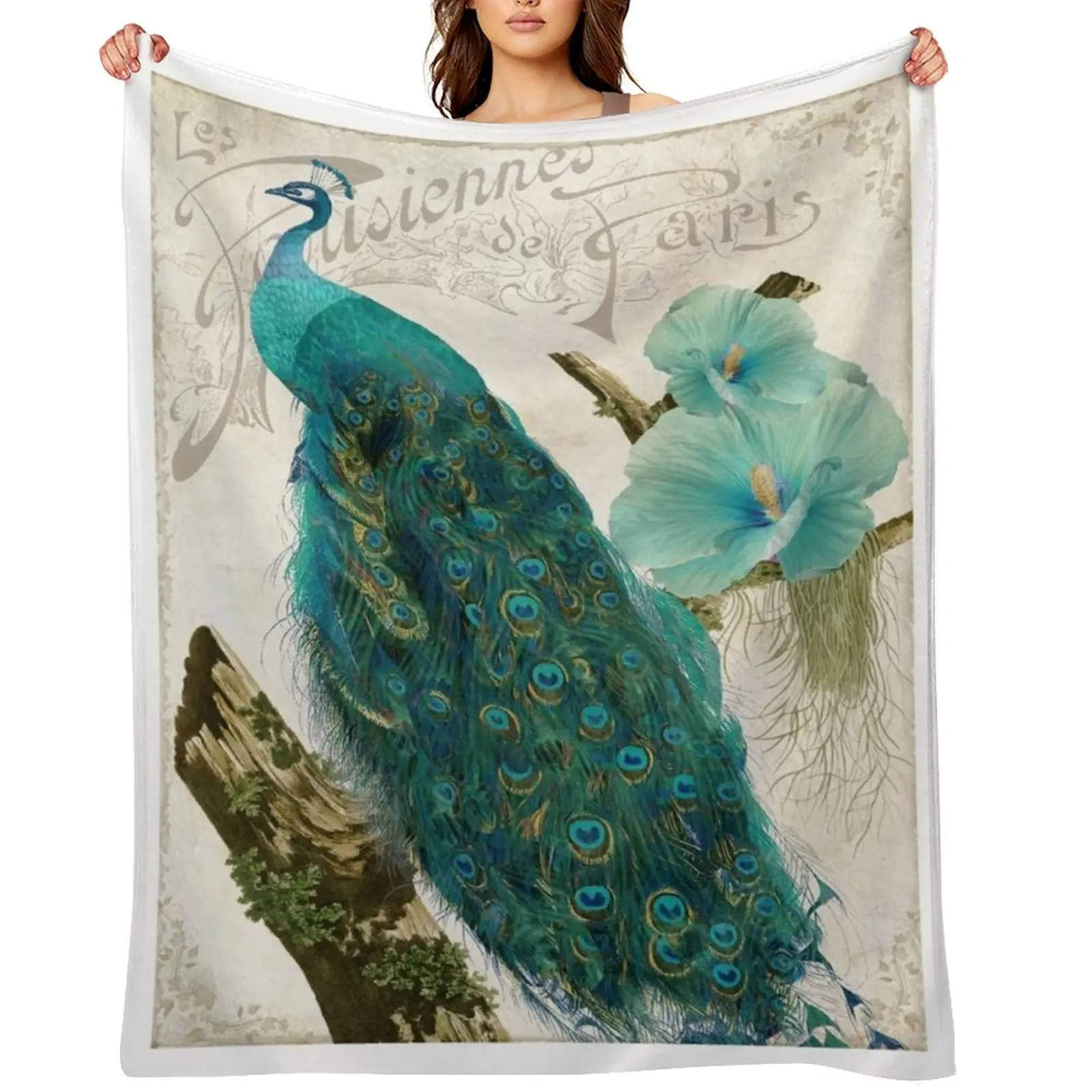 

Les Paons I Throw Blanket Extra Large Throw Plaid on the sofa Flannel Fabric valentine gift ideas Blankets