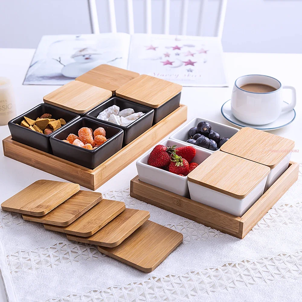 

Wooden Pallets Snack Bowl Japanese-style Snack Platter Dim Sum Bowl White Ceramics Dried Fruit Platter Home Salad Dessert Plate