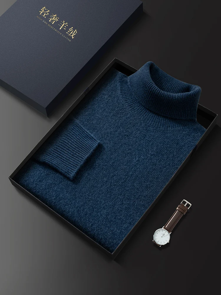 Fashion Basic Turtleneck Sweater Pullover 100% Cashmere Men's Autumn Winter Sweater Soft Warm Thick Clothes Causal Pullover Knit