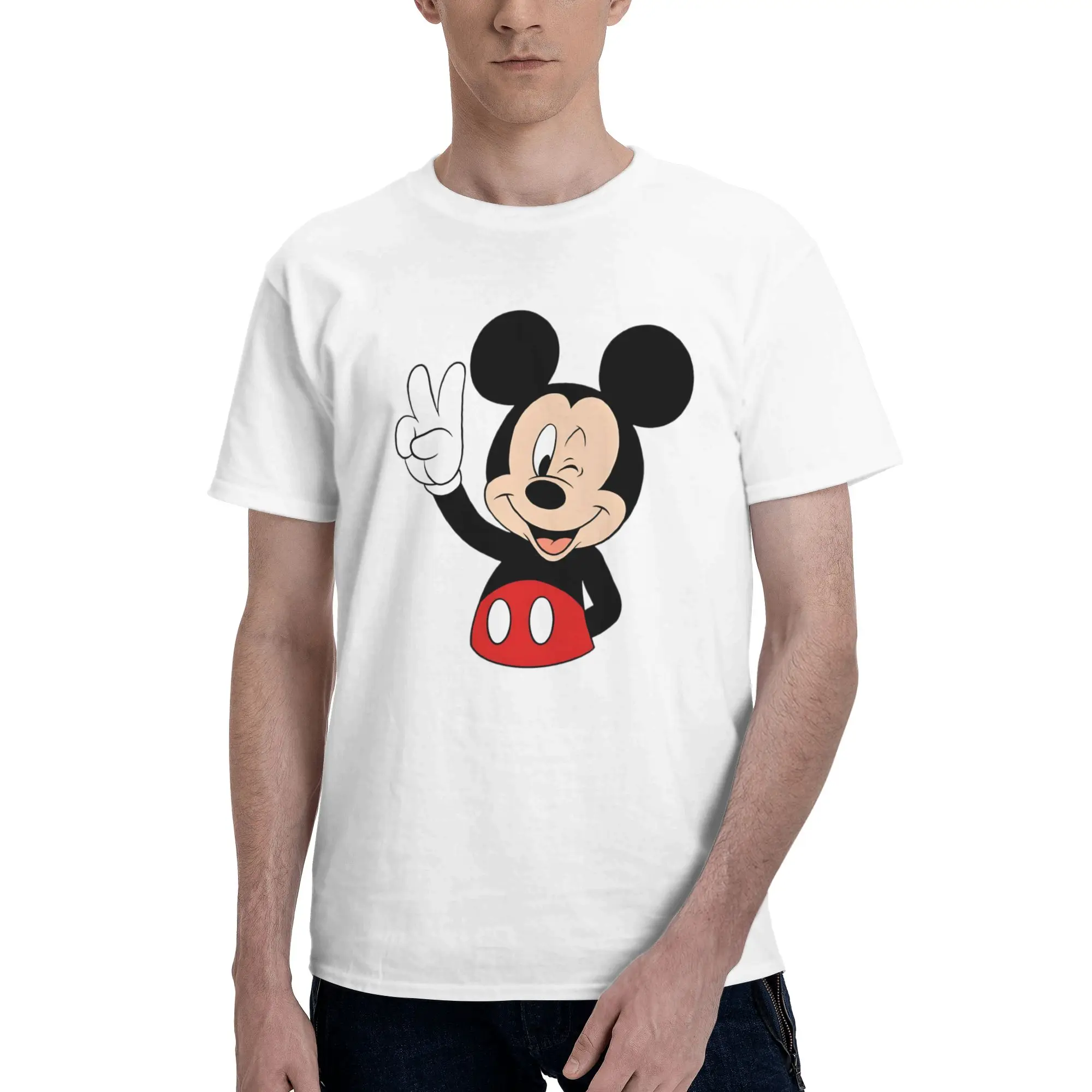 

Custom Mickey Mouse Tshirt for Men Short Sleeve Leisure T Shirt Fashion Cute Cartoon T-shirts Slim Fit Pure Cotton Tee Gift Idea