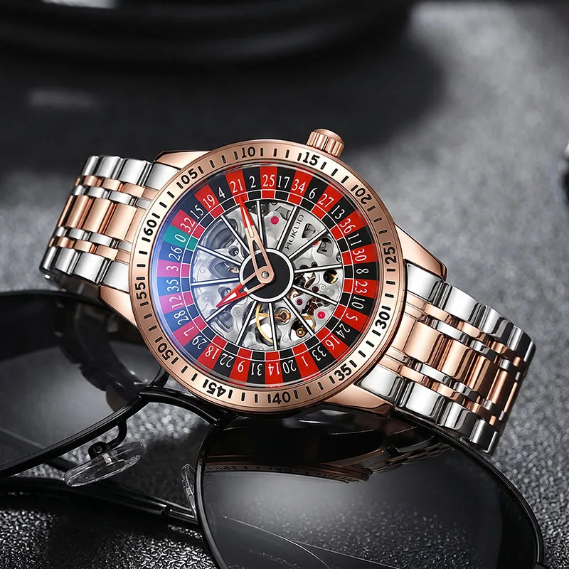 

Casino Roulette Design Men's Automatic Mechanical Watch,Stainless Steel Band Waterproof Wristwatches for Men Sketelon Watches