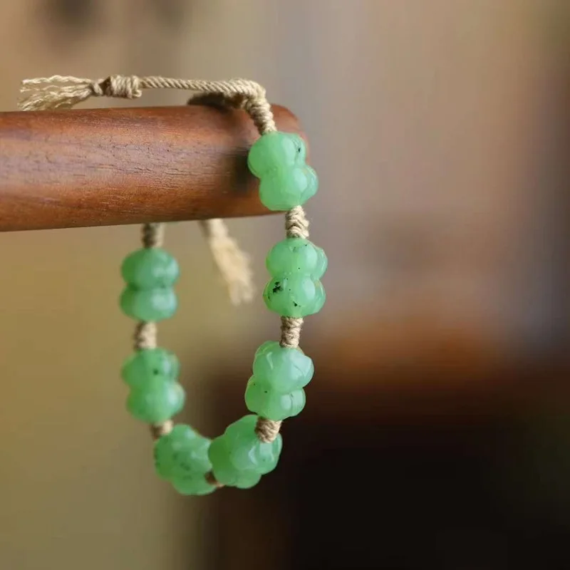 Natural Hetian Jewelry Supply Chain Russian Material Old Simple Jade Double Bracelet Crafts