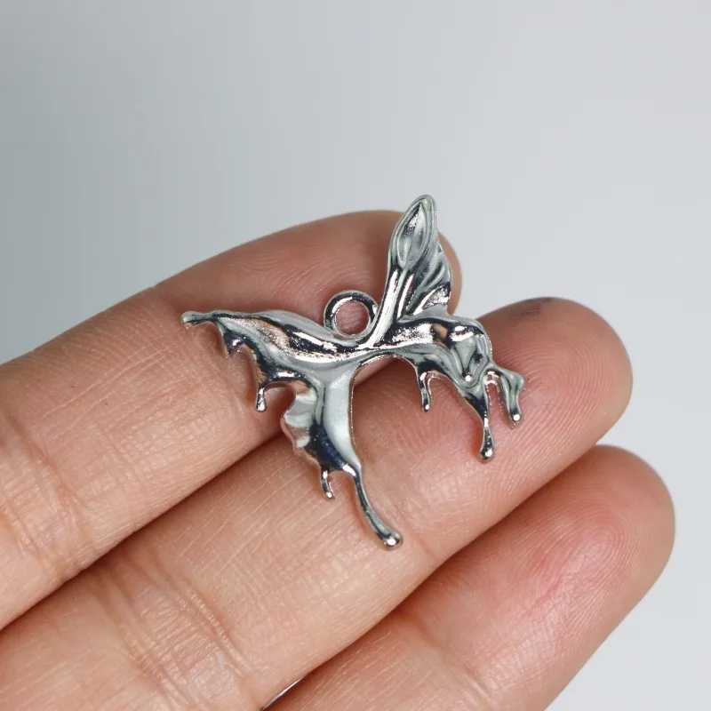 10PCS New simple single hole butterfly pendant jewelry accessory hand-made DIY zinc alloy butterfly accessory