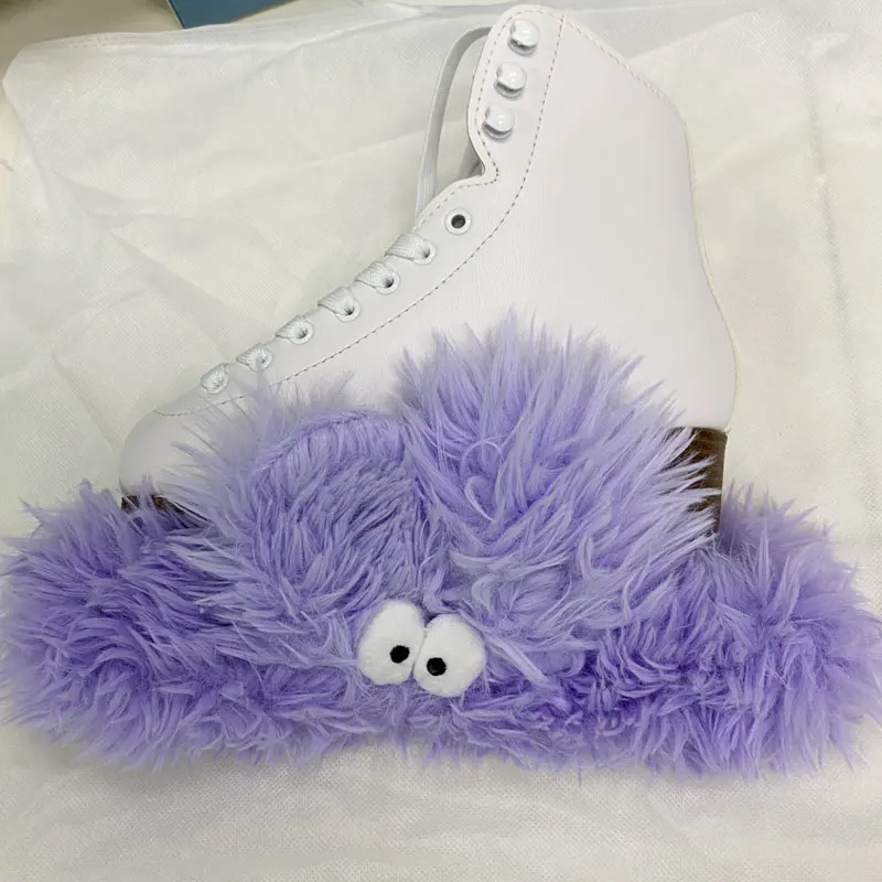 Pokrowiec na ostrze do łyżw figurowych, miękki, chłonny, odporny na zarysowania, odporny na rdzę, bawełniany pokrowiec na ostrze, fioletowy potwór z włosami na ostrzu c