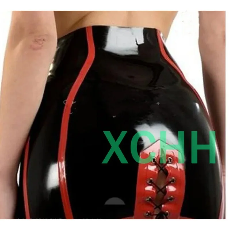 

Latex Corset Suspender Belt with Adjustable Strap Tv Unisex Sissy Black with Red Trips