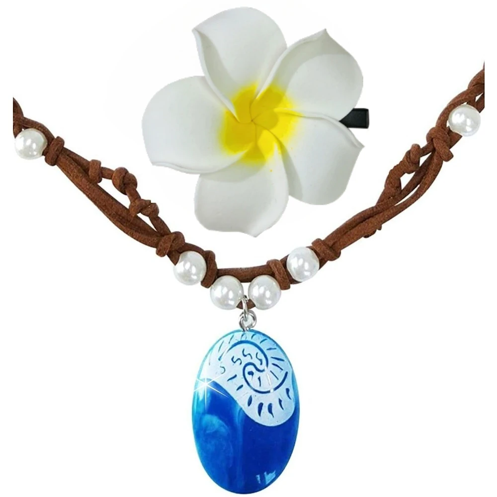 Anime Ocean Pendant Necklace Imitation Pearl Princess Cosplay Necklace Party Hawaii Flowers Hair Clip Dress Up Accessories