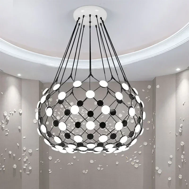 Postmodern Creative Black And White Chess Pieces Pendant Light Fishing Net Luminaria for Living Room Bedroom Designer lamp