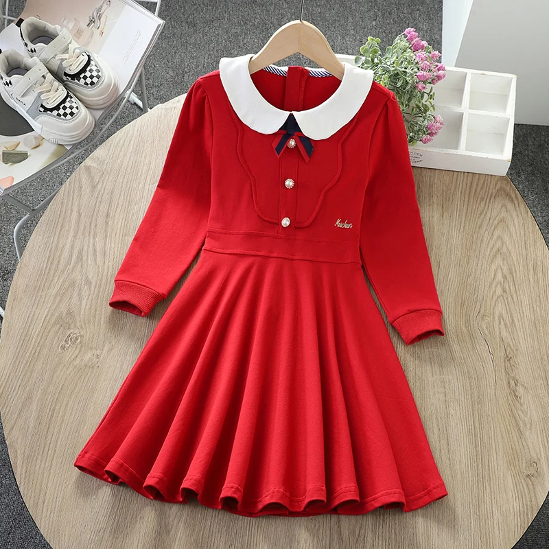 Girls Dress for Kids Costume Spring Plaid Preppy Long Sleeve Teenagers School Children Clothes Vestidos 6 7 8 9 10 12 14 Years