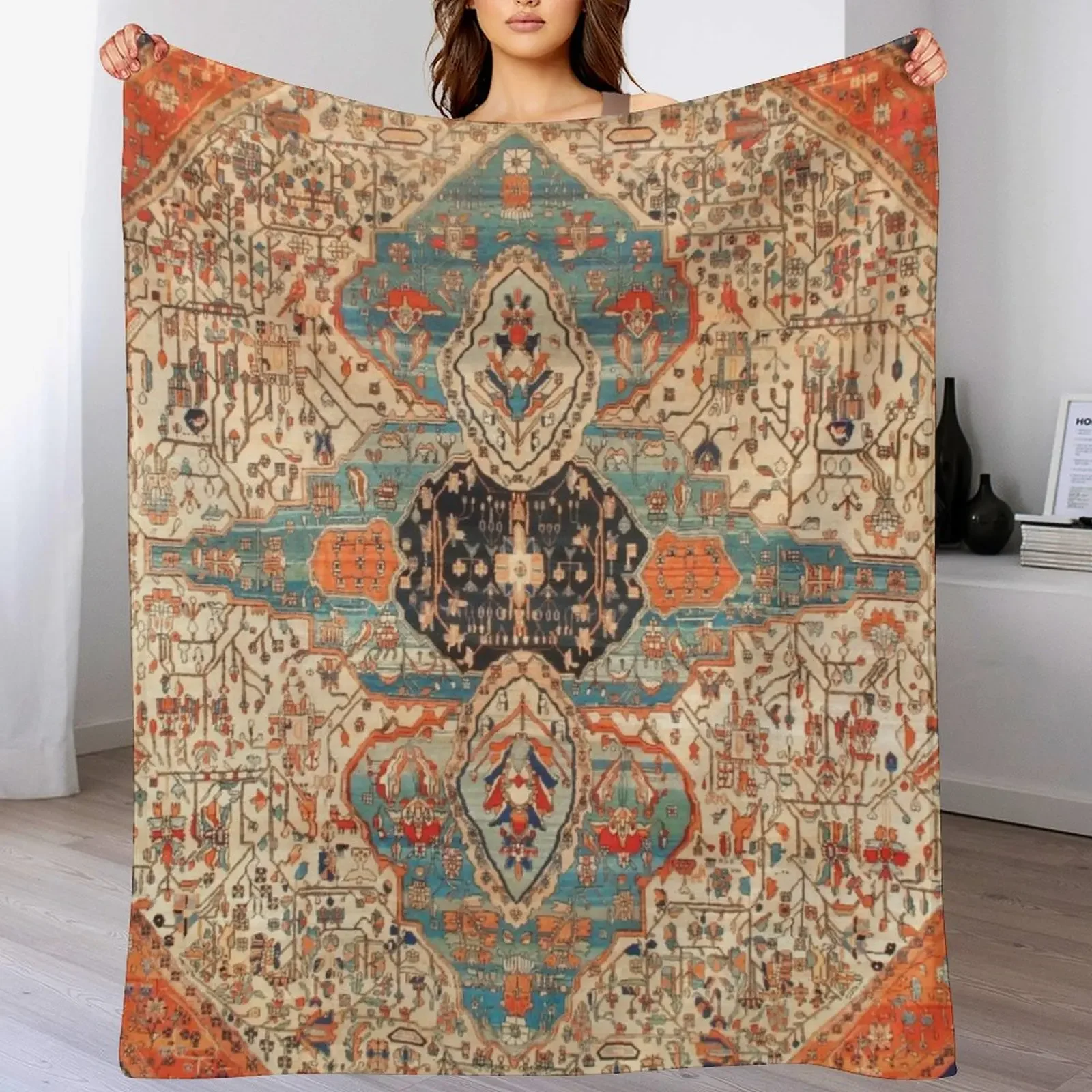 

Mohtashan Kashan Persian Rug Print Throw Blanket Cozy Napping Blanket Gift for Mom Dad