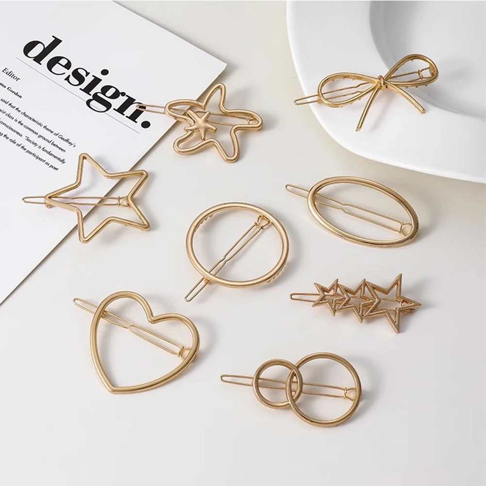 Horquilla triangular de Luna para mujer, Clip de rana de Metal a la moda, pasador redondo de estrella elegante, pasador de aleación para accesorios para el cabello de mujer
