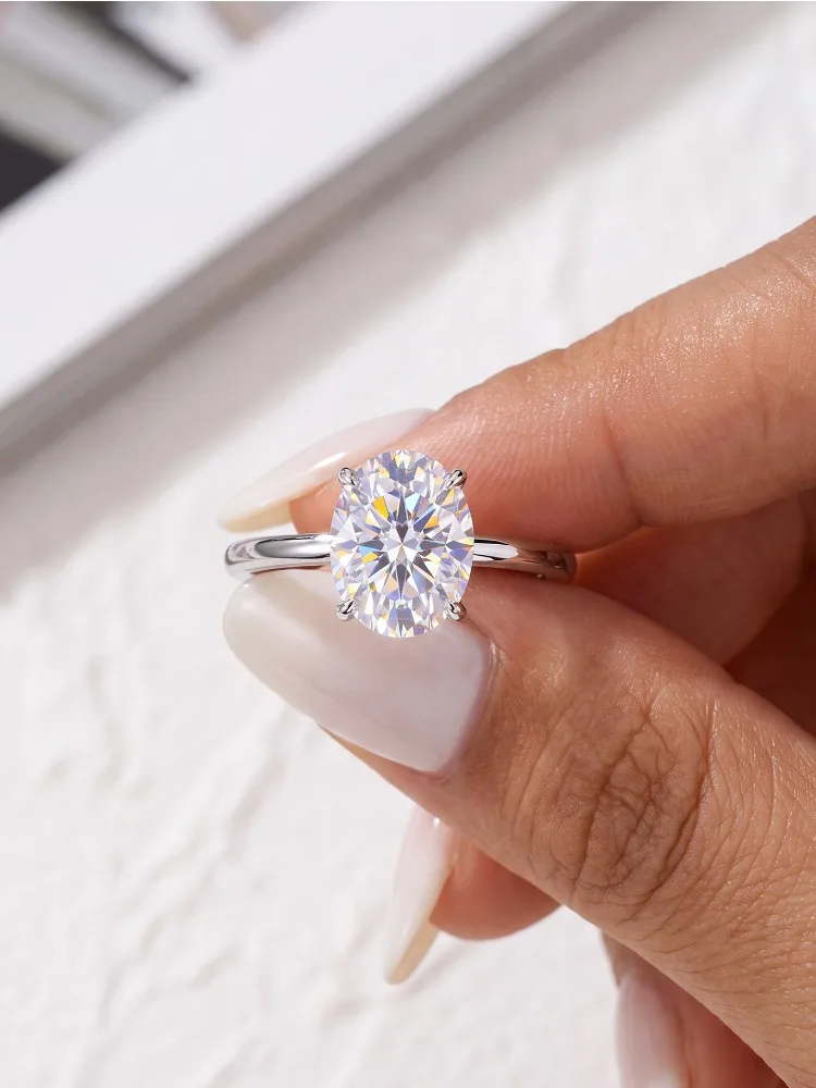 DWJ Fashion 1-2 Karat Brillanter ovaler Moissanit-Diamant-Verlobungsring für Damen, 925er Sterlingsilber, edler Schmuck – Detail 4