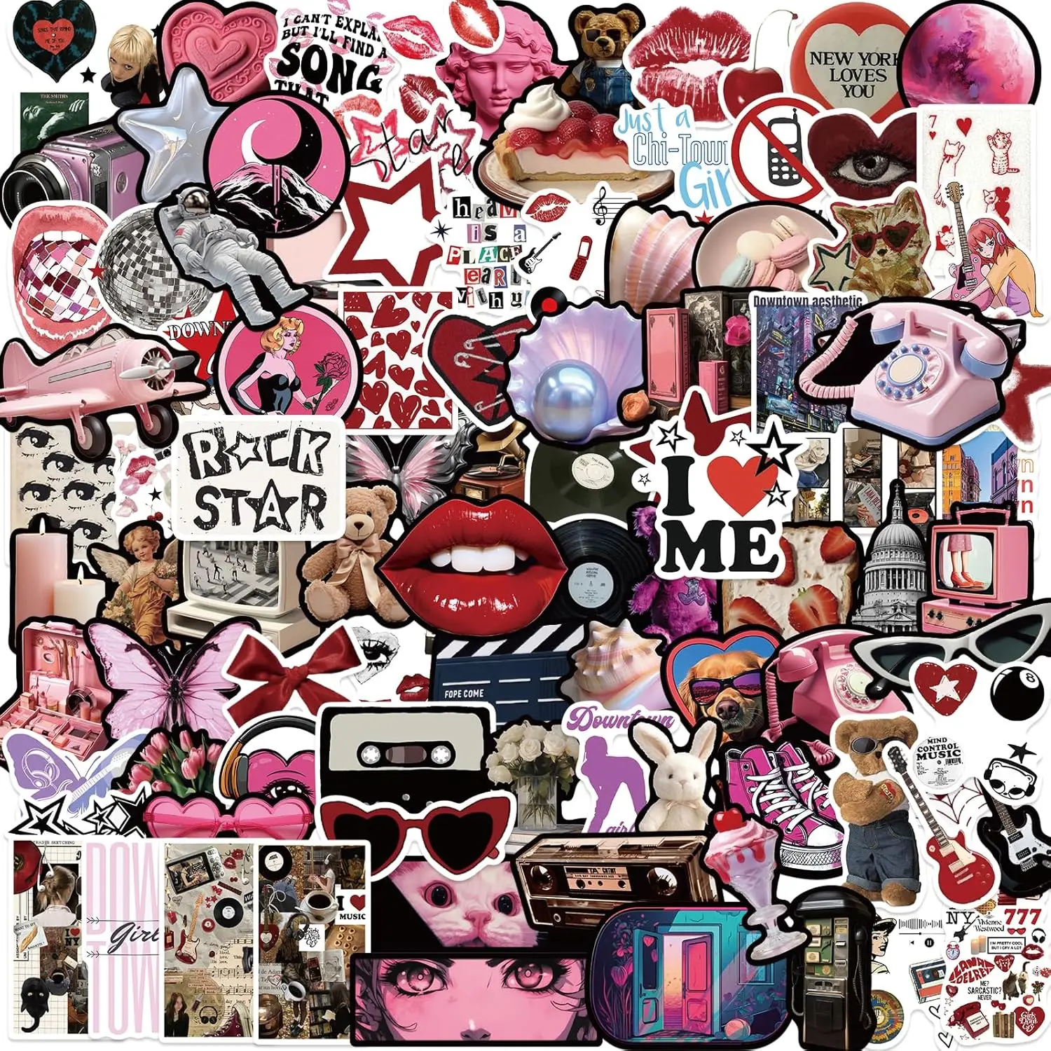 

100Pcs Aesthetic Stickers Downtown Girls, Y2K Retro Stickers Cool 2000s Cyber Trendy Stickers for Bottle Laptop Phone Decals