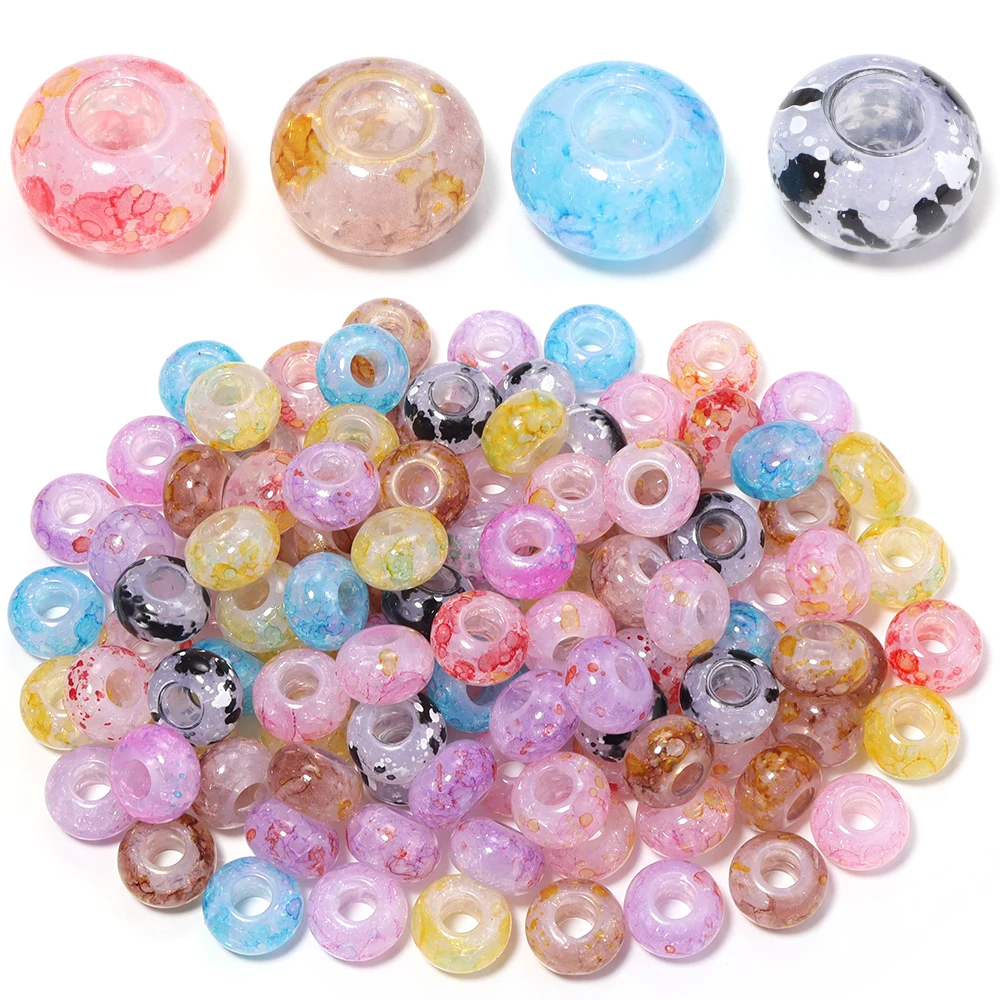 30 Stück farbige Acrylperlen mit großen Löchern, runde flache lose Abstandsperlen für die Schmuckherstellung, DIY Armband Halskette – Detail 5