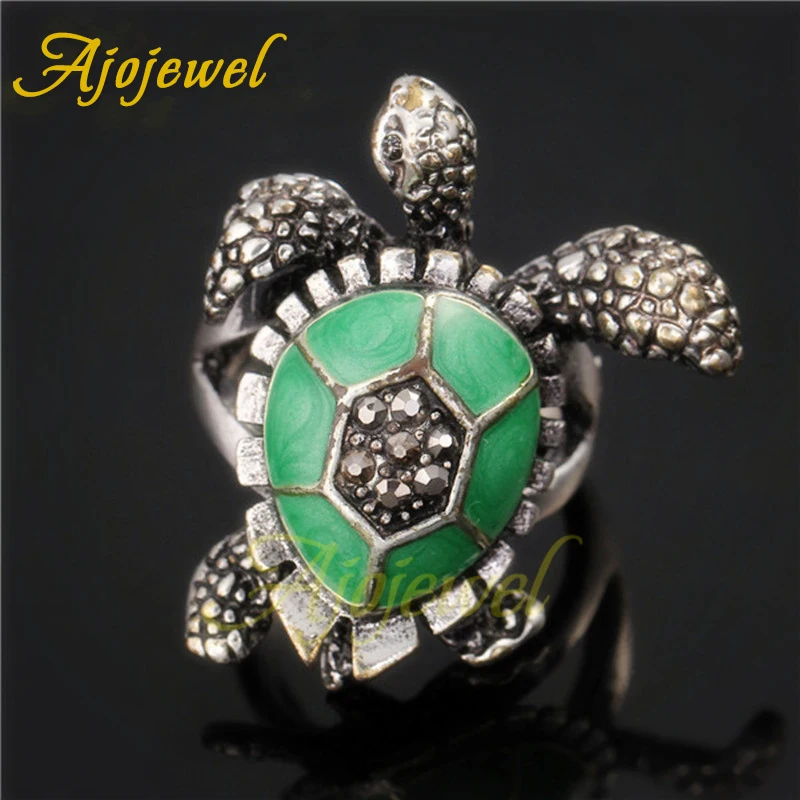 Ajojewel Rhinestone Turtle Ring Animal Vintage Style Tortoise Jewelry Unique Gifts