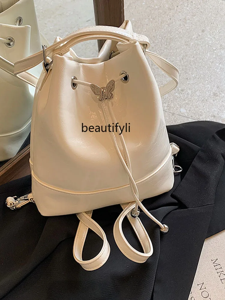 Women's High-Grade Drawstring Bucket Bag Fashion Backpack Minority Simple All-Matching Casual Women's Bag