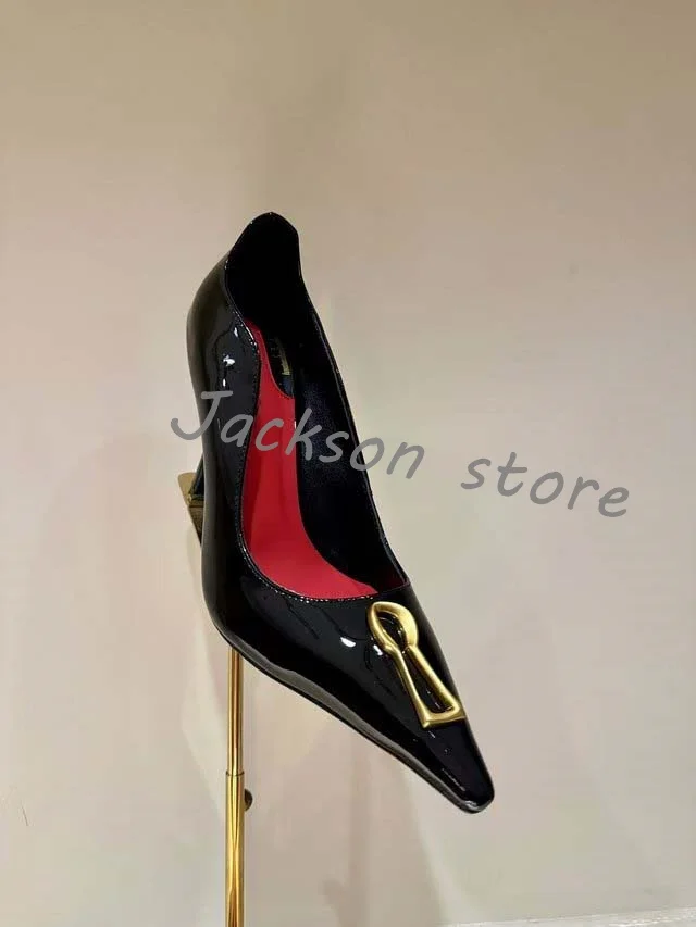 2024 Black Patent Leather Pointy Toe Pumps Stilettos High Heels Sexy Shoes for Women Solid Color Party Shoes Zapatos Mujere