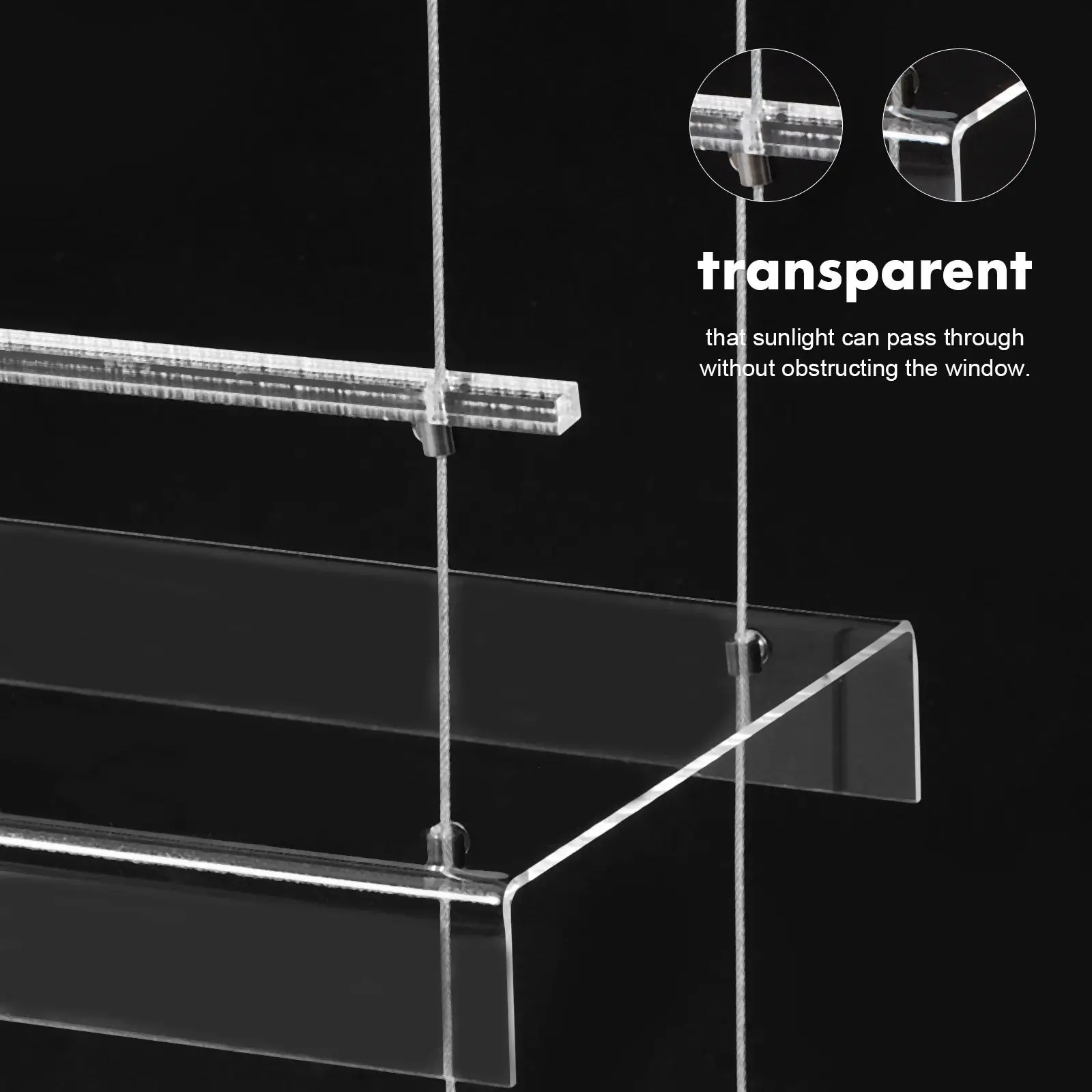 Clear acrylic window plant shelf for small pots near natural light