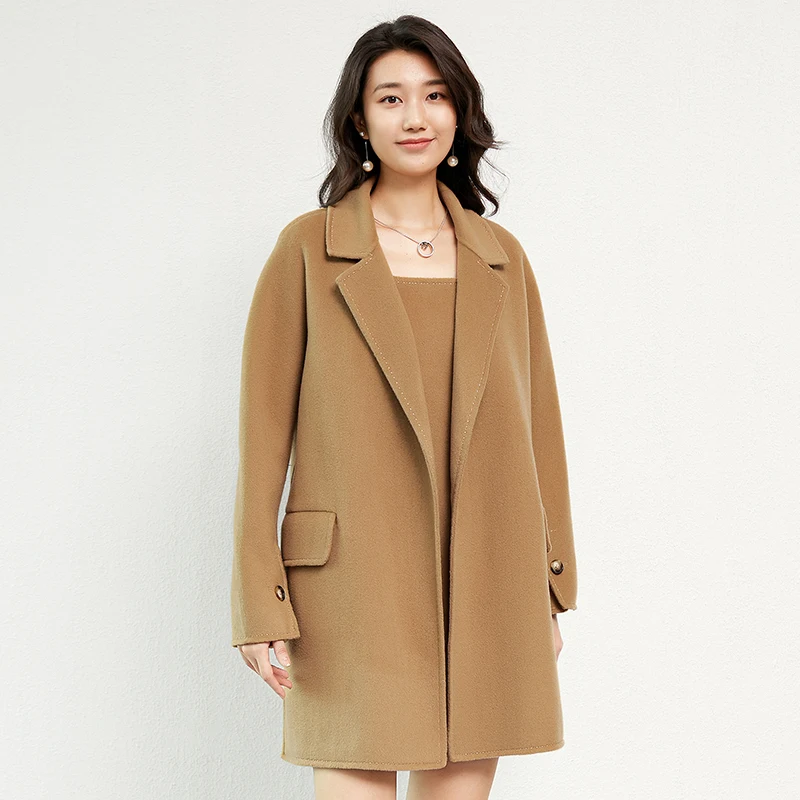 

Fall/Winter 2023 New High-end Double-sided Cashmere Coat Women's Long Suit Neck 100% Pure Wool Thickened Coat