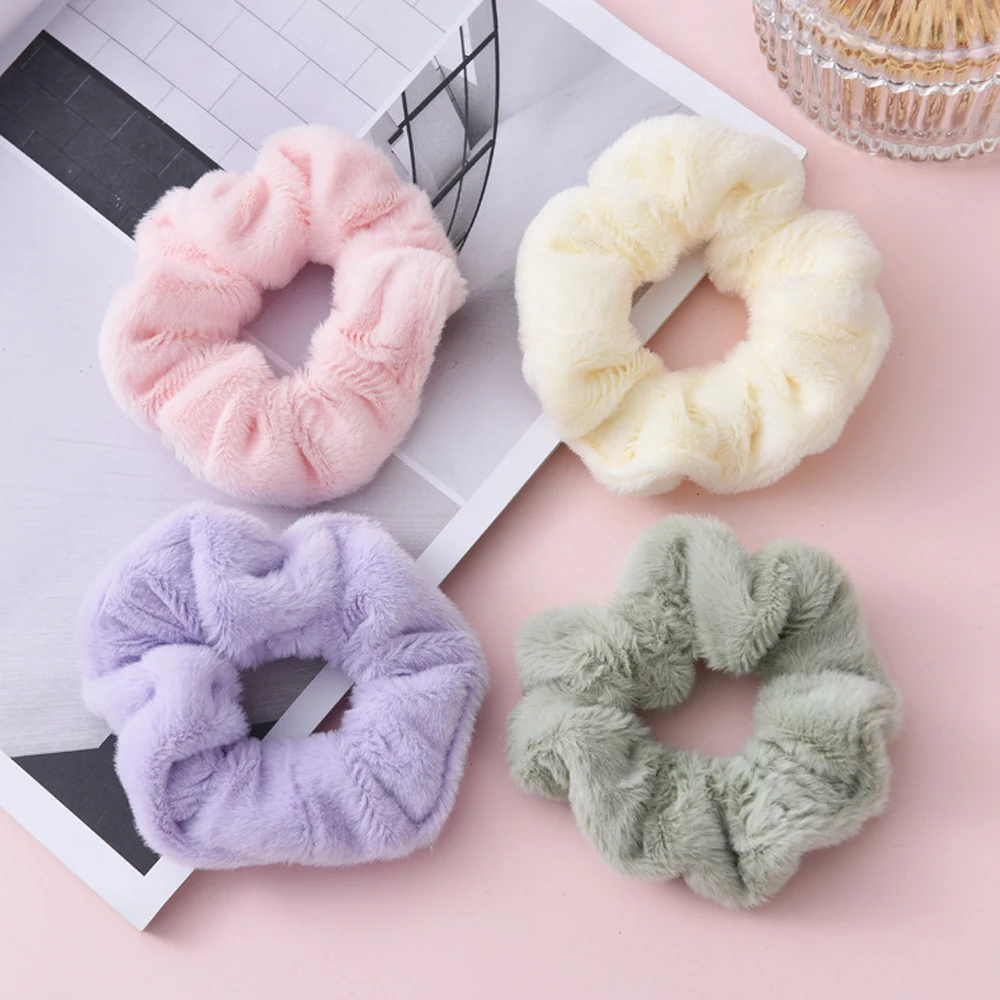 Soild Color Plush Scrunchies Elastic Soft Velvet Hair Ties Women Girls Ponytail Holder Rubber Band For Thick Hair image 3