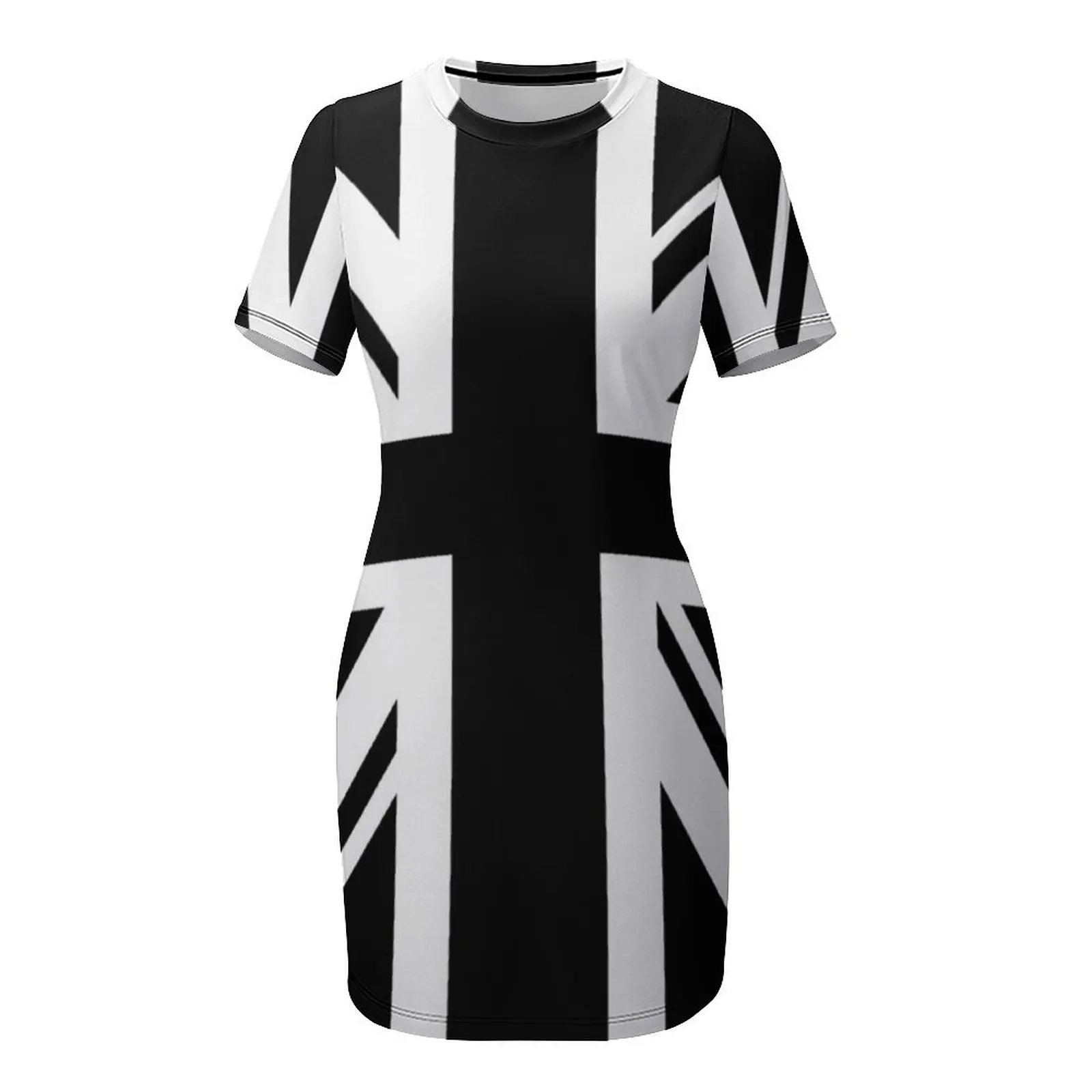 Robe de soirée à manches courtes pour femmes, tenue de luxe, Union Jack B & W