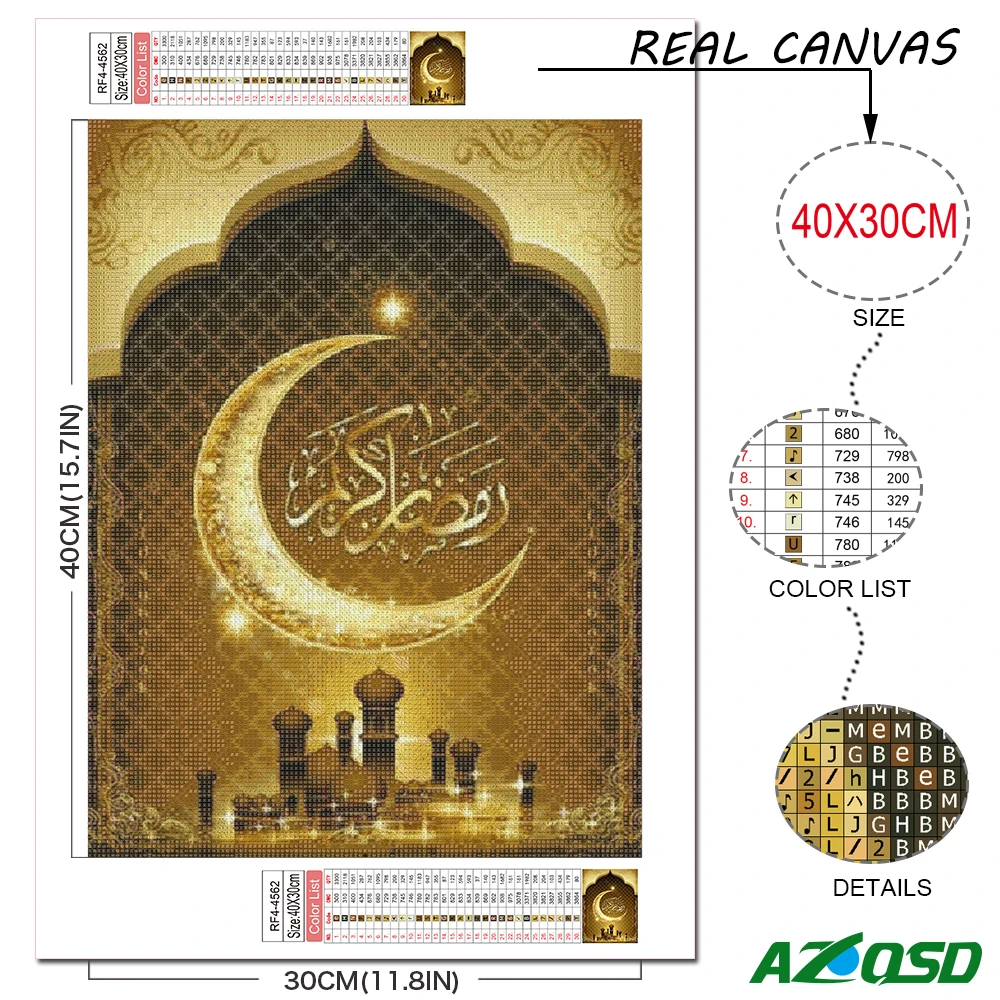 AZQSD Diamond Embroidery Muslim Mosque Mosaic Rhinestones 5D Painting Religion Moon Cross Stitch Kits Handmade Home Decor Gift