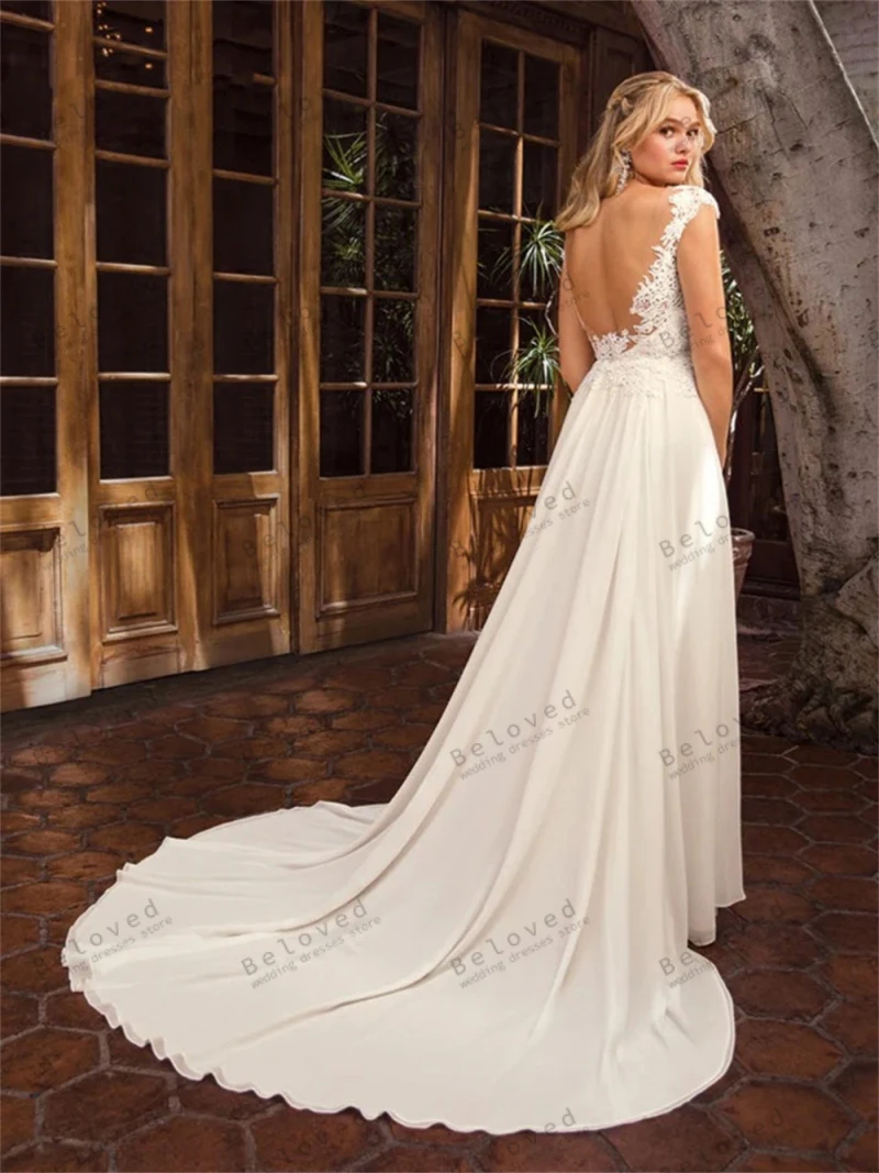 Classic Wedding Dresses A-Line Bridal Gowns Lace Appliques Sexy Robes Deep V-Neck High Slit Floor Length Vestidos De Novia 2024