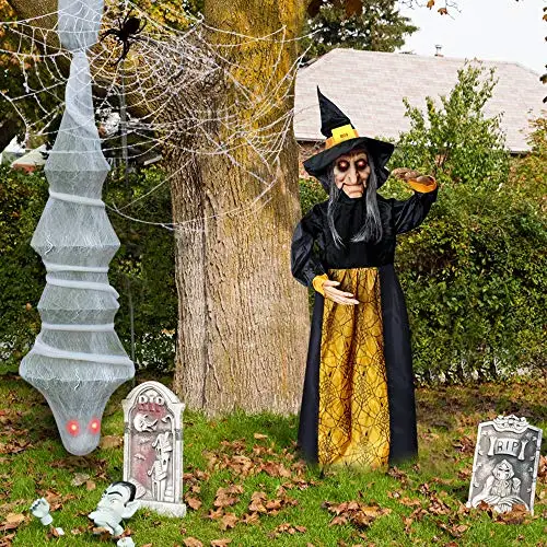 Halloween talking lighted and moving Mega Boy black witch 135 cm with sound sensor