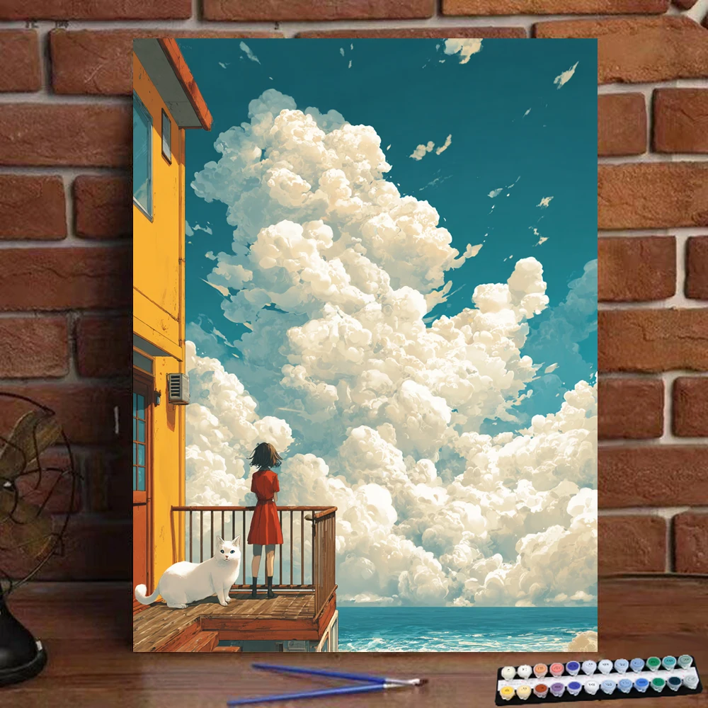 

Картина по номерам Девушка,щущаяся на небе, цифровая картина, ручная работа, подарок для взрослых и детей, украшение на стену D