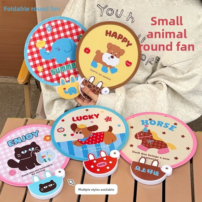 1/6 Pcs Cute Mini Folding Fan With Photo Reflector Refreshing Outdoor Handheld Round Fan