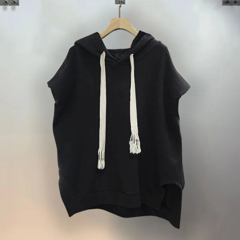 Summer Hooded Men Sweatshirt Korean Fashion All-match Cool Boys Sleeveless Drawstring Vest T Shirt Harajuku Casual 2xl Oversized