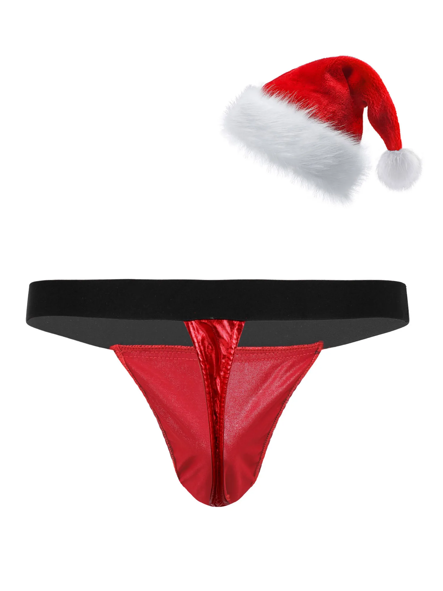 Men's Christmas Holiday Santa Claus Boxer Briefs with Hat Velvet Novelty Elk Shorts Trunks Novelty Underwear Christmas Gag Gift