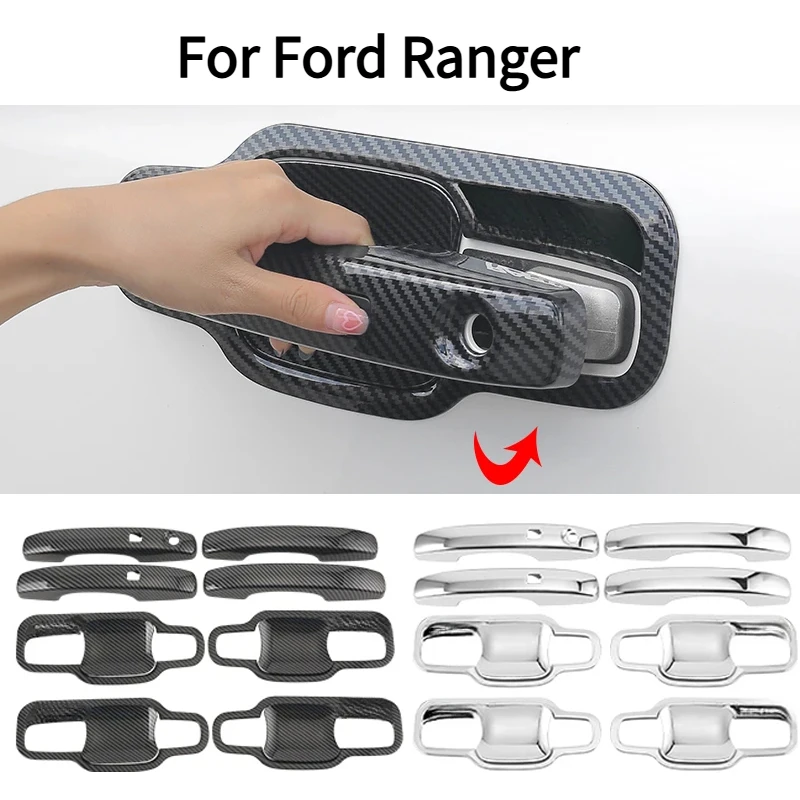 

Для Ford Ranger T9 2023 2024 Автомобильная внешняя дверь Чаша Дверная ручка карбоновая рамка отделка наклейка крышка Украшение автомобильные аксессуары