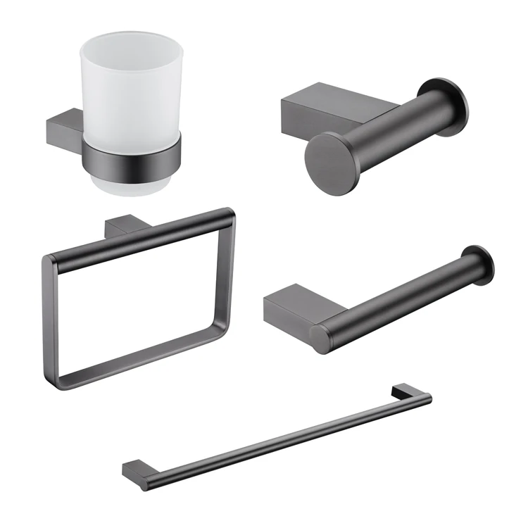Hotel Wall Mount Grey Brass Bathroom Hardware Accessories Set for Shower Room