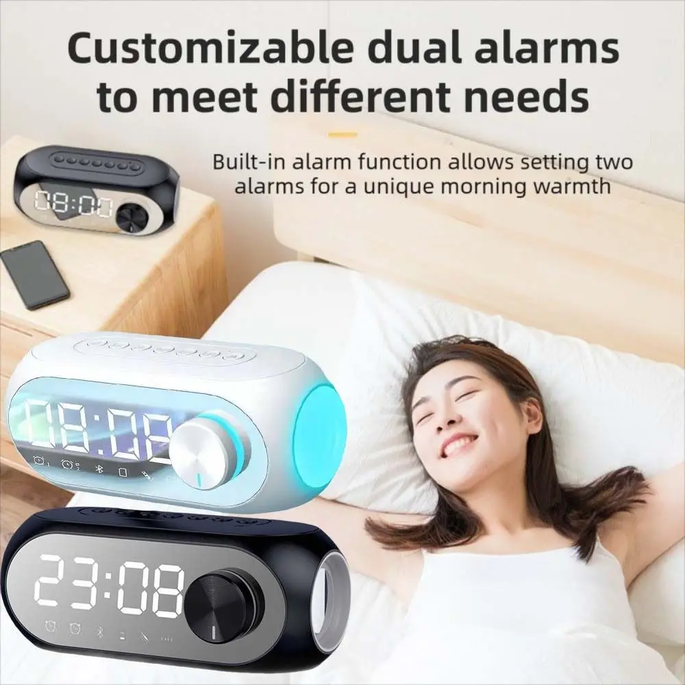 Portable Radio FM Music Player Rechargeable Wireless Car Alarm Clock with Night Light Mini Desktop Small BT Speaker Travel