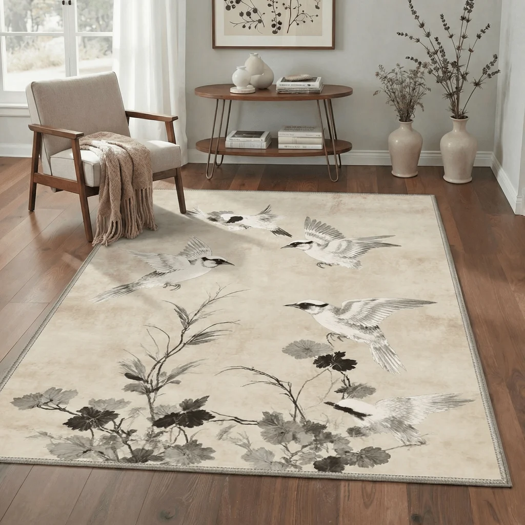 Elegant Minimalist Wildlife Design Washable Rug Durable Stain Resistant Mat For High Traffic Entryway Hallway