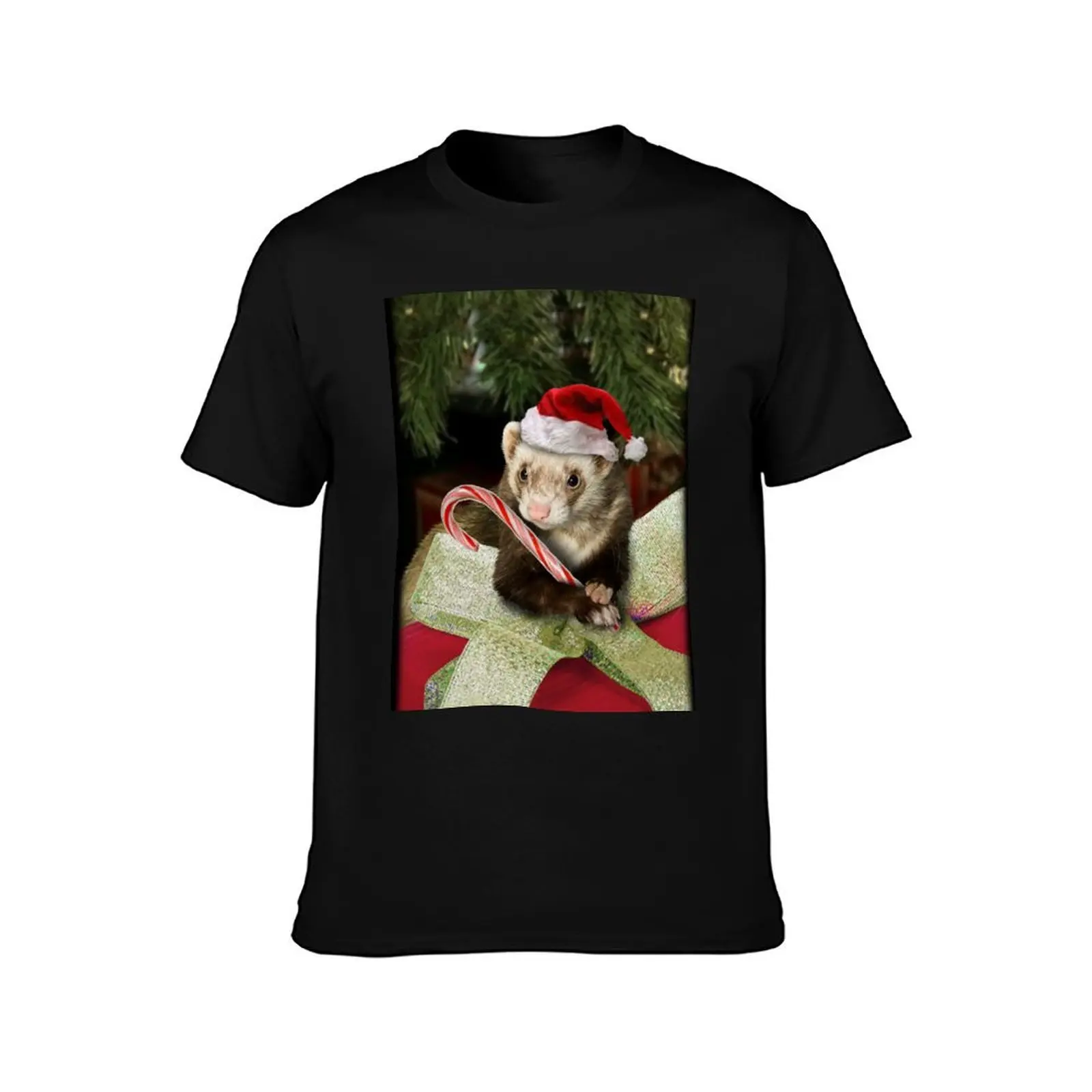 Christmas Ferret T-Shirt Soft Casual Short Sleeve Cotton Tee T-Shirt