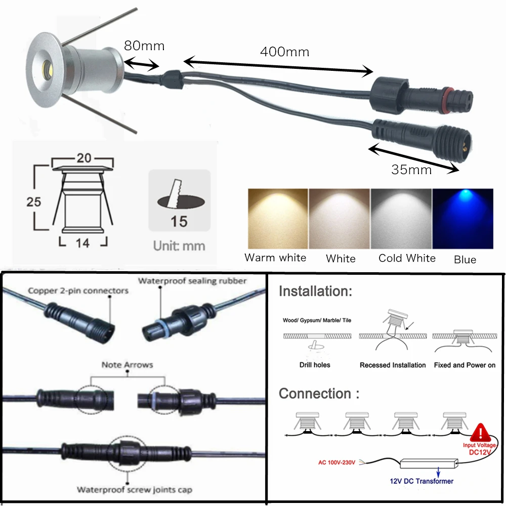 1W Recessed Underground LED Lights IP67 Waterproof Underground Lamp DC12V Outdoor Garden Stair Spot Light with Driver 110V 220V