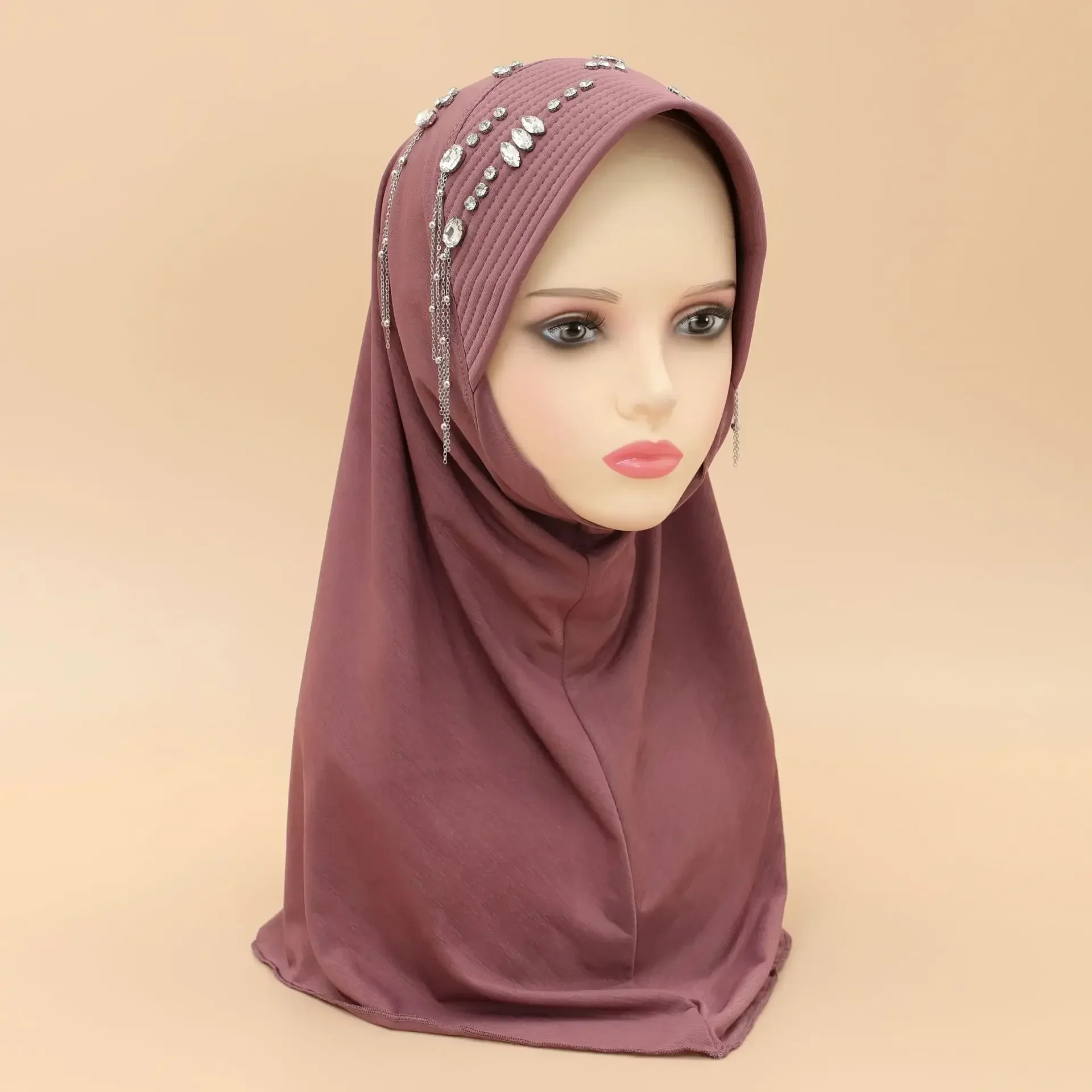

Amira Headscarf Sponge Brim Diamond Fringe Women Headscarf Scarf Hijab Turban Muslim Head Wrap Instant Scarves Pull On Niqab Hat
