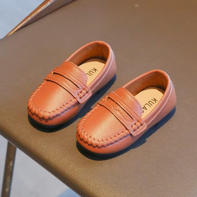 Girls Boys Moccasin Shoes Children Casual Leather Flats Soft Breathable Simple Non-slip Fashion Kids Loafers Shoes Classic Tide